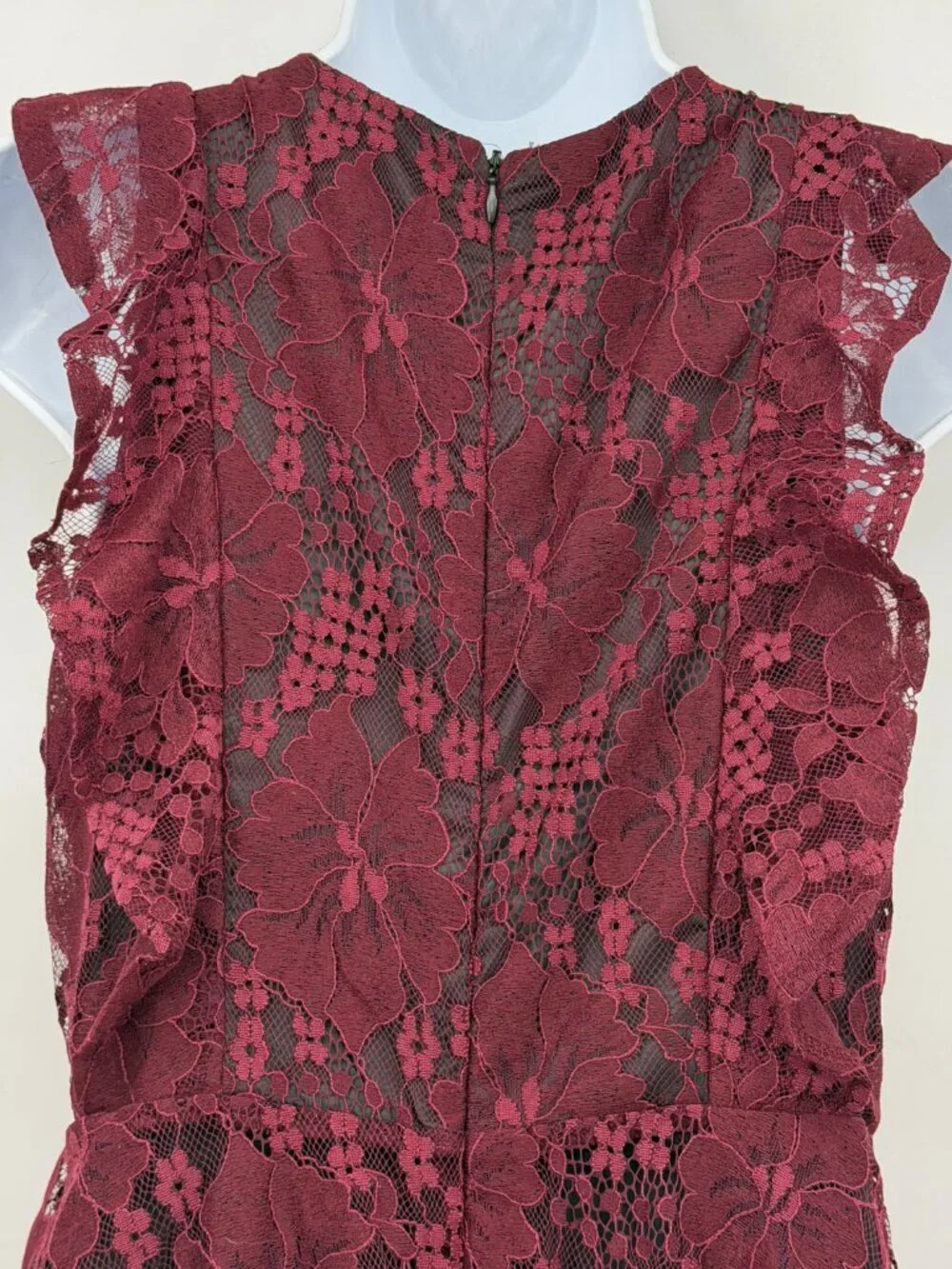 Lulus Burgundy Lace Tiered Midi Maxi Dress Women M Sleeveless Ruffle Elegant - Picture 4 of 11